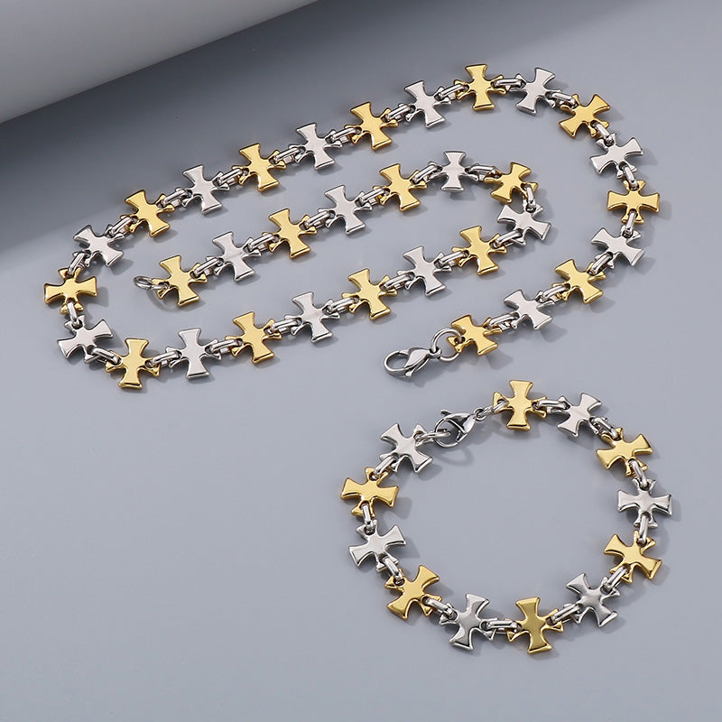 Steel Patch Bracelet and Necklace set 18k