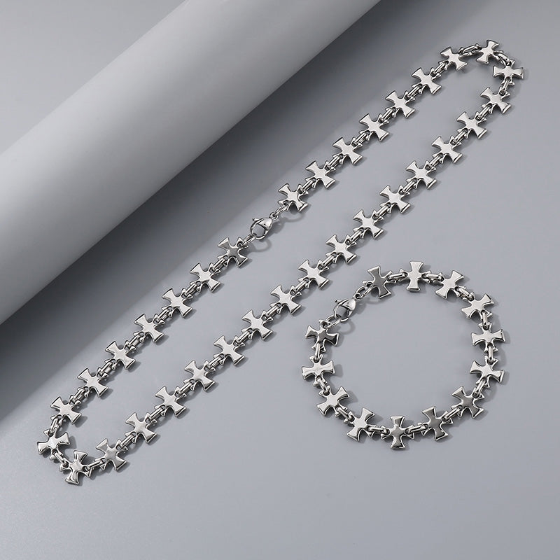 Steel Patch Bracelet and Necklace set 18k