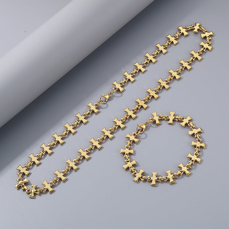 Steel Patch Bracelet and Necklace set 18k