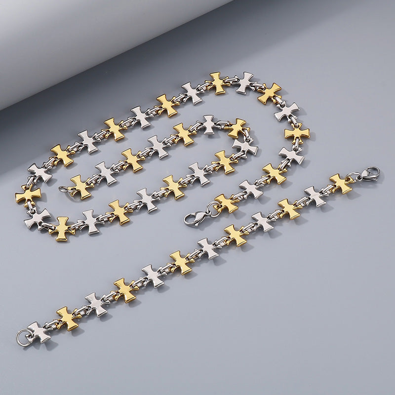 Steel Patch Bracelet and Necklace set 18k