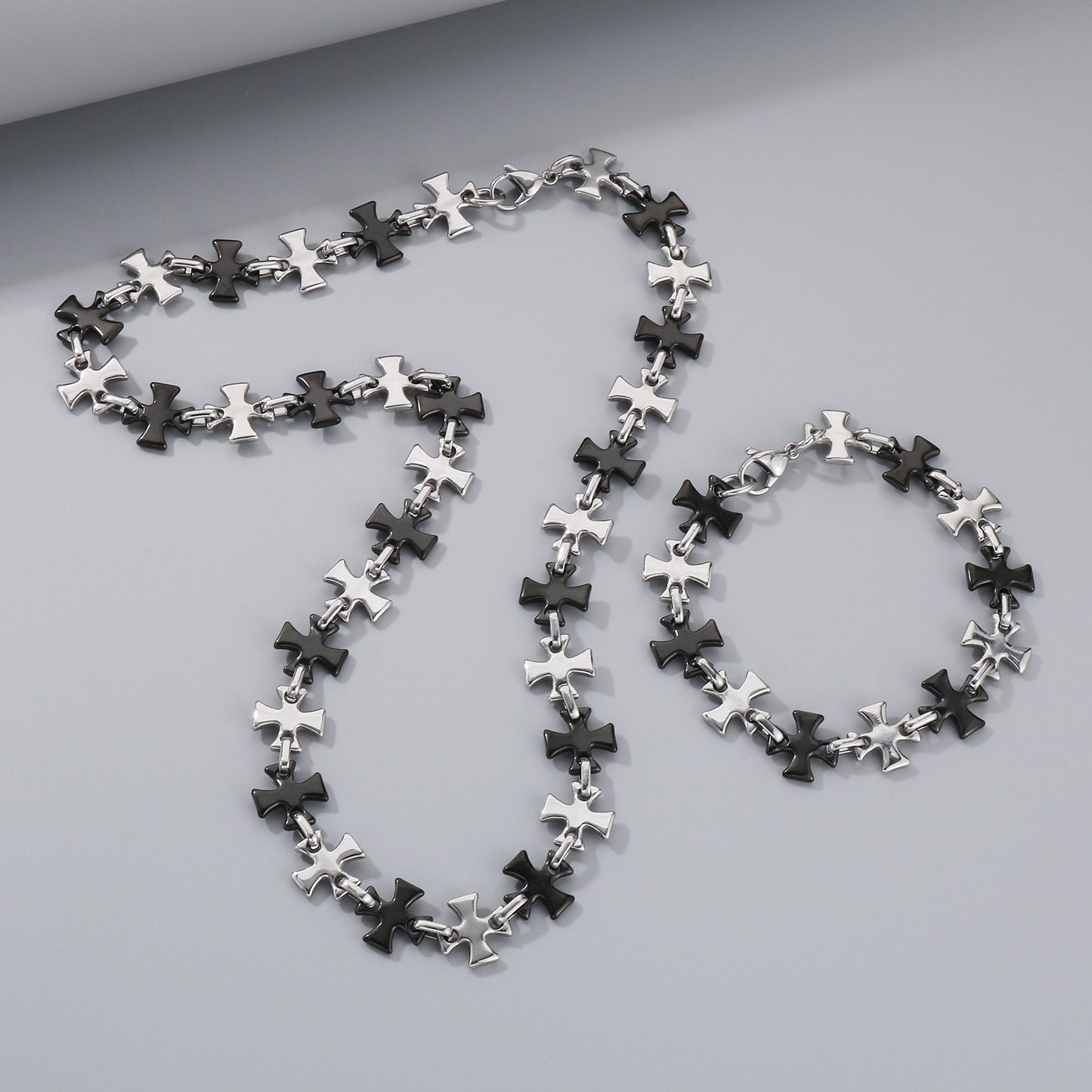 Steel Patch Bracelet and Necklace set 18k