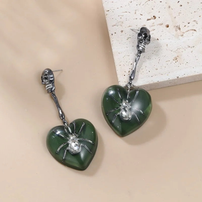Spider Skull Drop Earrings