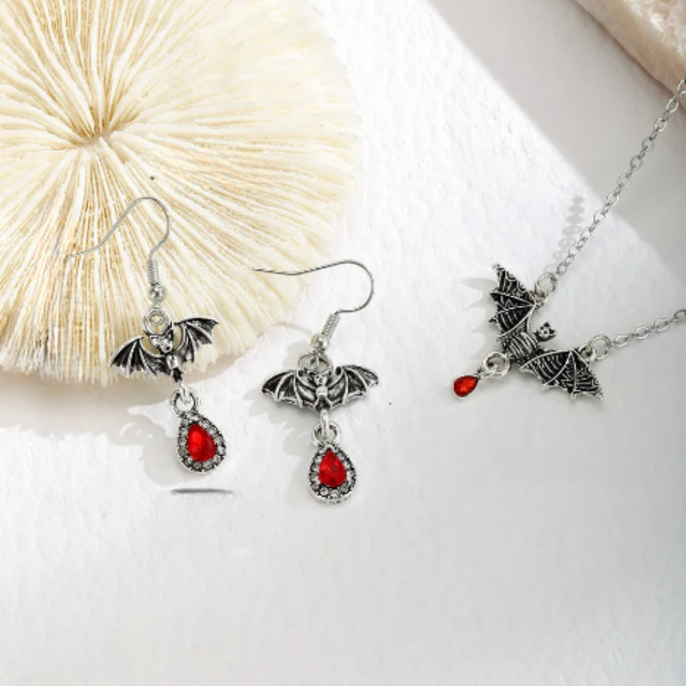 Blood Bat Earrings and Necklace