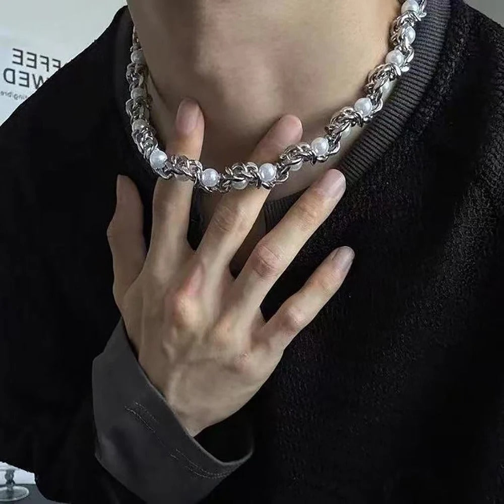 Winding Pearl Necklace and Bracelet