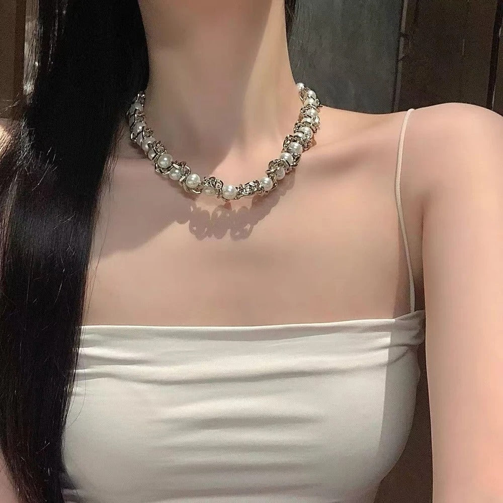 Winding Pearl Necklace and Bracelet