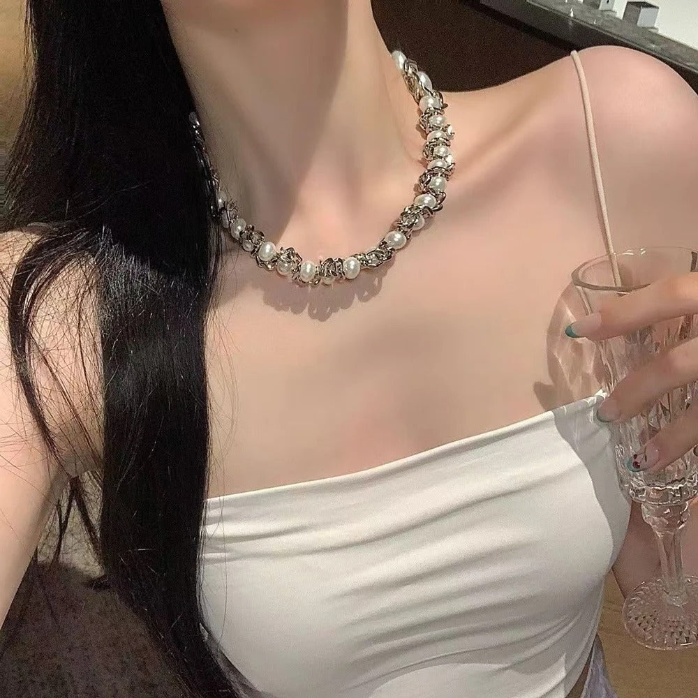 Winding Pearl Necklace and Bracelet