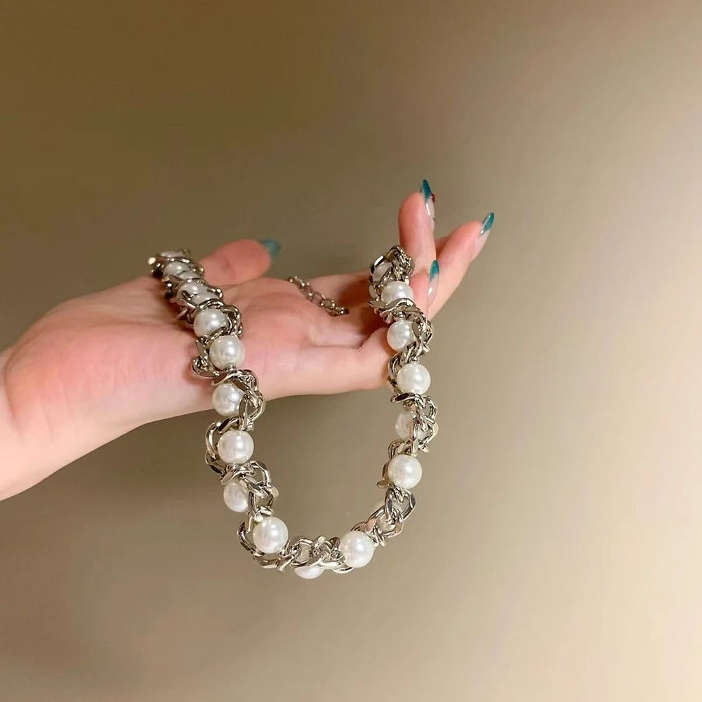 Winding Pearl Necklace and Bracelet