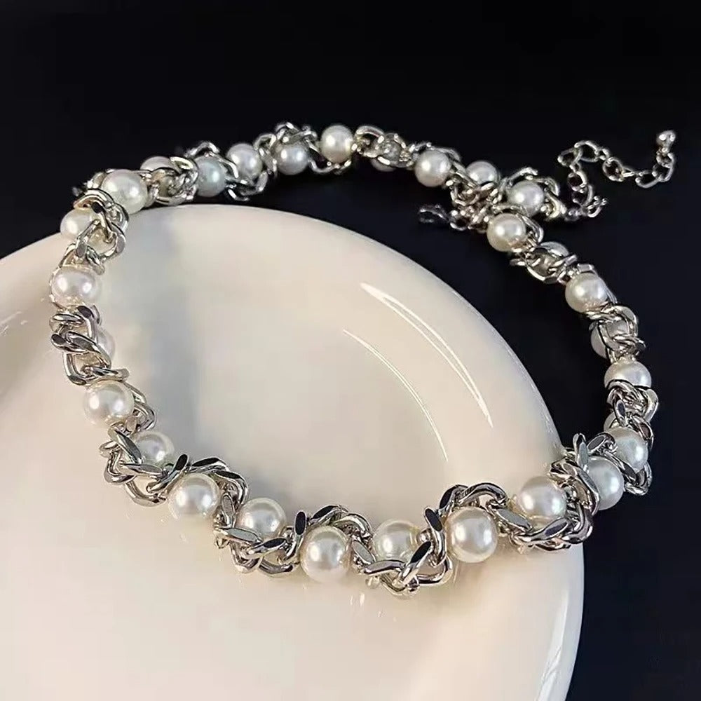 Winding Pearl Necklace and Bracelet