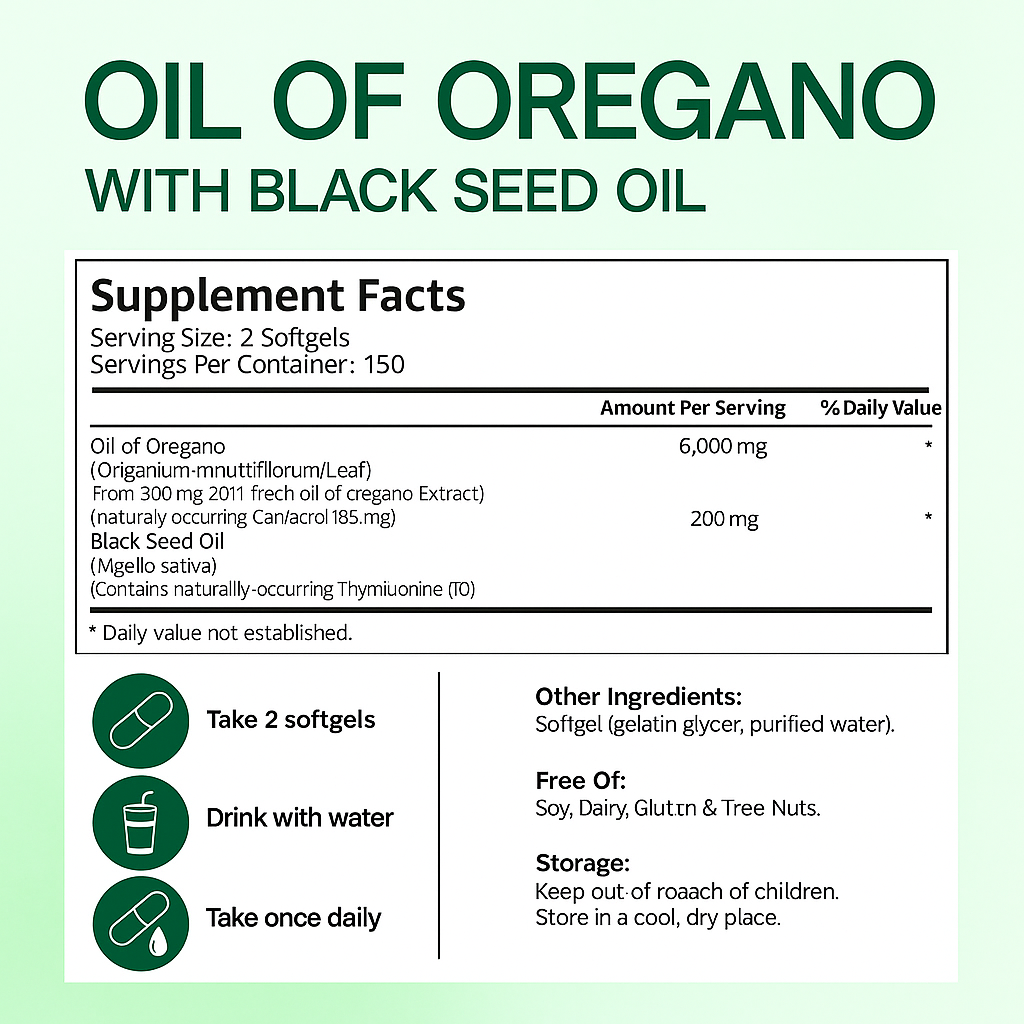 Organic Oregano Oil Capsules with Black Seed