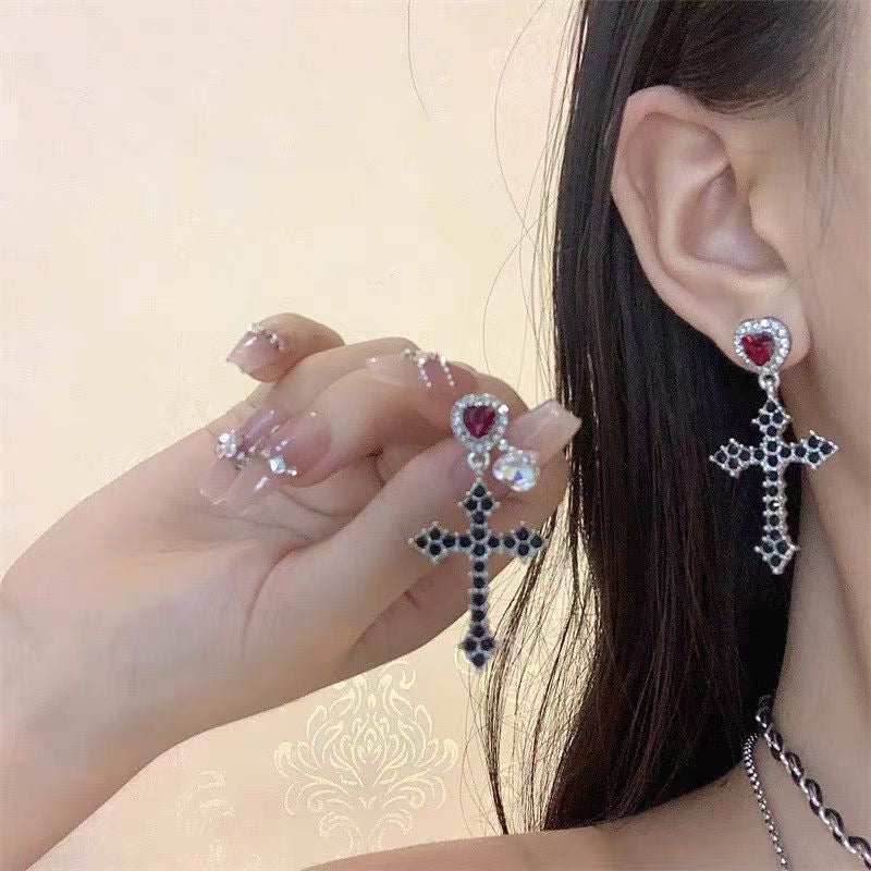 Cross Heart Drop Earrings