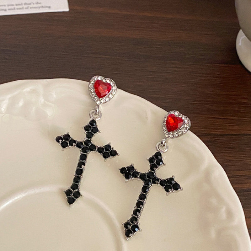 Cross Heart Drop Earrings