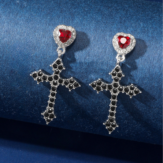 Cross Heart Drop Earrings