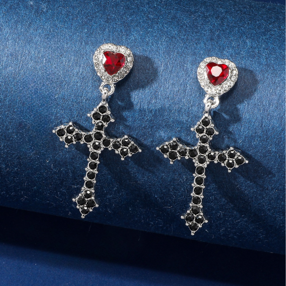 Cross Heart Drop Earrings